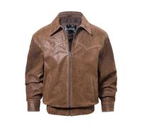 FLAVOR Herren Echte Lederjacke Warmer Stehkragen Winterjacke Braun (3XL, Braun)