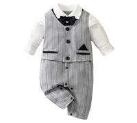 Fldy Baby Jungen Gentleman Strampler Festlicher Overall Langarm Einteiler Taufe Hochzeit Smoking Anzug Grau 62-68