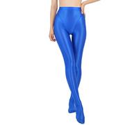 Fldy Damen Glänzende Strumpfhosen Öl Glanz Glanz Nylon Strümpfe Seidenglatte Glossy Stage Tanzstrumpfhose Leggings Blau XXL