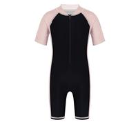 Fldy Kinder Jungen Mädchen Badeanzug Einteiliger Mit Bein Surfen Tauchen Bademode Kurzarm Schwimmoverall UV-Schutz Wassersport Outfit Pink&Schwarz 170-176