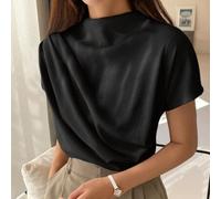Fledermaus-Ärmel T-Shirt mit Stehkragen, Business Lässig für Damen