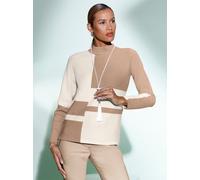 Fledermauspullover CREATION L "Jacquard-Pullover", Damen, Gr. 38, beige (beige, ecru, gemustert), 50% Viskose, 28% Polyester, 22% Polyamid, gemustert, unifarben, Pullover (56886502-38) beige, ecru, ge