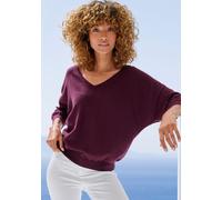 Fledermauspullover VIVANCE, Damen, Gr. 32/34, bordeaux, Strick, Obermaterial: 60% Baumwolle, 40% Polyamid, unifarben, figurumspielend hüftlang, V-Ausschnitt, Pullover, aus weicher Feinstrickqualität,
