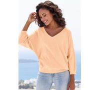 Fledermauspullover VIVANCE, Damen, Gr. 36/38, apricot, Strick, Obermaterial: 60% Baumwolle, 40% Polyamid, unifarben, figurumspielend hüftlang, V-Ausschnitt, Pullover, aus weicher Feinstrickqualität, m