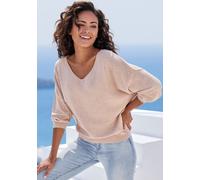 Fledermauspullover VIVANCE, Damen, Gr. 40/42, sand, Strick, Obermaterial: 60% Baumwolle, 40% Polyamid, unifarben, figurumspielend hüftlang, V-Ausschnitt, Pullover, aus weicher Feinstrickqualität, mit 