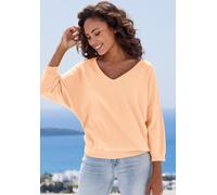 Fledermauspullover VIVANCE, Damen, Gr. 44/46, apricot, Strick, Obermaterial: 60% Baumwolle, 40% Polyamid, unifarben, figurumspielend hüftlang, V-Ausschnitt, Pullover, aus weicher Feinstrickqualität, m