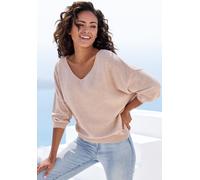 Fledermauspullover VIVANCE, Damen, Gr. 44/46, sand, Strick, Obermaterial: 60% Baumwolle, 40% Polyamid, unifarben, figurumspielend hüftlang, V-Ausschnitt, Pullover, aus weicher Feinstrickqualität, mit