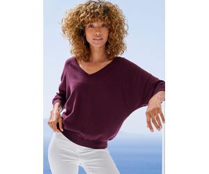 Fledermauspullover VIVANCE, Damen, Gr. 44/46, bordeaux, Strick, Obermaterial: 60% Baumwolle, 40% Polyamid, unifarben, figurumspielend hüftlang, V-Ausschnitt, Pullover, aus weicher Feinstrickqualität,