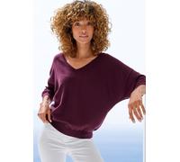 Fledermauspullover VIVANCE, Damen, Gr. 44/46, bordeaux, Strick, Obermaterial: 60% Baumwolle, 40% Polyamid, unifarben, figurumspielend hüftlang, V-Ausschnitt, Pullover, aus weicher Feinstrickqualität, 