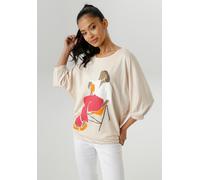 Fledermausshirt ANISTON SELECTED, Damen, Gr. 38, orange (beige, orange, camel, braun, sanftes weiß), Single Jersey, Obermaterial: 95% Viskose, 5% Elasthan, bedruckt, gemustert, lässig geschnitten hüft