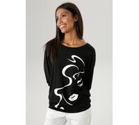 Fledermausshirt ANISTON SELECTED, Damen, Gr. 38, schwarz-weiß (schwarz, weiß), Single Jersey, Obermaterial: 95% Viskose, 5% Elasthan, bedruckt, lässig geschnitten hüftbedeckend, Rundhals, Fledermausär