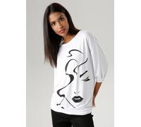 Fledermausshirt ANISTON SELECTED, Damen, Gr. 38, schwarz-weiß (weiß, schwarz), Single Jersey, Obermaterial: 95% Viskose, 5% Elasthan, bedruckt, lässig geschnitten hüftbedeckend, Rundhals, Fledermausär