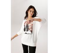 Fledermausshirt ANISTON SELECTED, Damen, Gr. 42, weiß (beige, braun, schwarz, wollweiß), Single Jersey, Obermaterial: 95% Viskose, 5% Elasthan, bedruckt, gemustert, lässig geschnitten hüftbedeckend, R