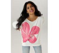 Fledermausshirt ANISTON SELECTED, Damen, Gr. 46, bunt (weiß, pink, rosa, gelb), Single Jersey, Obermaterial: 95% Viskose, 5% Elasthan, bedruckt, geblümt, lässig geschnitten hüftbedeckend, Rundhals, Fl