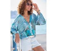 Fledermausshirt BUFFALO, Damen, Gr. 40/42, blau (blau bedruckt), Jersey, Obermaterial: 100% Viskose, bedruckt, figurumspielend hüftlang, tiefer V-Ausschnitt, Fledermausärmel, Shirts Fledermausshirt, m