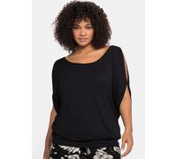 Fledermausshirt SHEEGO "T-Shirt", Damen, Gr. 48/50, schwarz, 95% Viskose, 5% Elasthan, unifarben, Rundhals, Shirts Fledermausshirt (46298421-48) schwarz