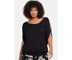 Fledermausshirt SHEEGO "T-Shirt", Damen, Gr. 48/50, schwarz, 95% Viskose, 5% Elasthan, unifarben, Rundhals, Shirts Fledermausshirt (46298421-48) schwarz