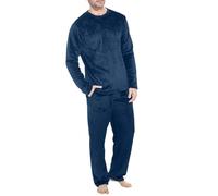 Fleece Gefüttert Schlafanzug Herren Lang Winter Warm Pyjama Set Zweiteiliger Herrenschlafanzug Langarm Frottee Schlafanzüge für Herren mit Taschen Active