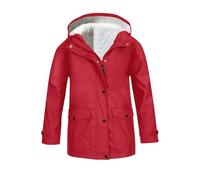 Fleece-gefütterte Regenjacke für Mädchen, Reißverschluss, Knopfleiste vorne, Windbreaker-Mäntel, Tween, Kinder, einfarbig, Outdoor, lässig, Outwear mit Taschen, Winter, dicker, warmer Regenmantel, rot