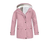 Fleece-gefütterte Regenjacke für Mädchen, Reißverschluss, Knopfleiste vorne, Windbreaker-Mäntel, Tween, Kinder, einfarbig, Outdoor, lässig, Outwear mit Taschen, Winter, dicker, warmer Regenmantel