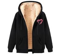 Fleece-Hoodies für Damen, warmer Mantel, verdickt, warm, Kapuzen-Sweatshirt für drinnen und draußen, Workout, Thermomantel, Weihnachtsgeschenk, Schwarz , L