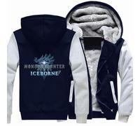 Fleece-Kapuzenjacken Für Herren Durchgehender Reißverschluss Warme Mäntel Für Monster Hunter Winterhoodies Langärmelige Dicke Thermo-Outdoorjacke Mit Tasche,Navy Blue-XL