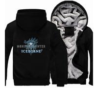 Fleece-Kapuzenjacken Für Herren Durchgehender Reißverschluss Warme Mäntel Für Monster Hunter Winterhoodies Langärmelige Dicke Thermo-Outdoorjacke Mit Tasche,Black-4XL