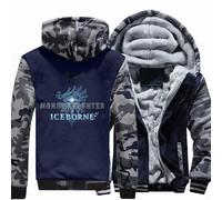 Fleece-Kapuzenjacken Für Herren Durchgehender Reißverschluss Warme Mäntel Für Monster Hunter Winterhoodies Langärmelige Dicke Thermo-Outdoorjacke Mit Tasche,Grey-5XL