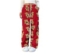 Fleece-Loungehose für Damen, Teddybär-Pyjamahose, Winter, Plüsch, flauschig, Pyjamahose, niedlicher Bär, bedruckt, bequem, weich, warm, Fleece, lange Hose, warme Nachtwäsche, dicker Plüsch-Pyjama