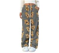 Fleece-Loungehose für Damen, Teddybär-Pyjamahose, Winter, Plüsch, flauschig, Pyjamahose, niedlicher Bär, bedruckt, bequem, weich, warm, Fleece, lange Hose, warme Nachtwäsche, dicker Plüsch-Pyjama