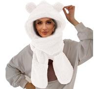 Fleece MüTze Damen Winter Niedliche Ohr Warme Mütze Frauen Plüsch Earflap Hut Winddichte Kappe Hut Mit Ohren Und Kapuze Hut Schal 2 In 1 Kapuzenschal Für Frauen MüTze Damen Winter Warm (Beige, A)