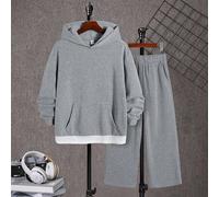 Fleece Outfit in Grau für Teenager Jungen, 2 Stücke Set aus Sweatshirt und Hose, lässiger College-Stil, komfortabel, modisch, vielseitig, weiches Mate