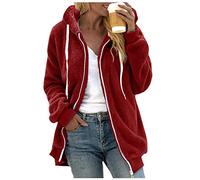 Fleece Pullover Damen Warm Plüschjacke Winter Weiche Teddyjacke Fleecejacke Dünn Elegant Plüschmantel Winterjacke Teddy Fleece ReißVerschluss Kapuzenmantel Mit Kapuze Teddy-Fleece Mantel Jacke