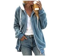 Fleece Pullover Damen Warm Plüschjacke Winter Weiche Teddyjacke Fleecejacke Dünn Elegant Plüschmantel Winterjacke Teddy Fleece ReißVerschluss Kapuzenmantel Mit Kapuze Teddy-Fleece Mantel Jacke