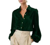 Fleece-Pullover für Damen, Samt-Oberteile, V-Ausschnitt, Vintage-Puffärmel, Bluse, Knopfleiste, elegante Blusen, Tunika, Top, Damen, Winterpullover, elegante Blusen, Hemd für Freizeit, Büro, Arbeit, A