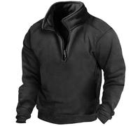 Fleece Pullover Herren Half Zip Langarm Warm Winterpullover Retro Punk Fleecepullover mit Stehkragen Tactical Shirt Combat Shirt Ski Fahrrad Shirt Sweatshirt Streetwear