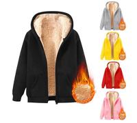 Fleece Sweatjacke Jungen Mädchen Fleece-Kapuzenpullover mit Reißverschluss Thermo Kapuzenjacke Hoodie Jacke Kinder Zip up Warme Sportlich Sweatshirt Gefütterte Kapuzenjacke (Black, 5-6 Years)