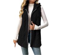 Fleece Weste Für Damen Ärmellose Teddyfell Jacke Damen Fleeceweste Herbst Winter Warm Teddyweste Mit Kapuze Teddyjacke Plüschweste Lose Casual Damenweste Elegant Kuschelweste Webpelzjacke Black XL