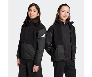 Fleecejacke ADIDAS SPORTSWEAR "FÜR KINDER", Jungen, Gr. 176, schwarz-weiß (schwarz, weiß), Obermaterial: 100% Polyester, Jacken Fleecejacke (63393933-176) schwarz, weiß