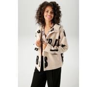 Fleecejacke ANISTON CASUAL, Damen, Gr. 34, sand, schwarz, Fleece, Obermaterial: 100% Polyester. Futter: 100% Polyester, gemustert, lässig geschnitten hüftlang, Jacken Fleecejacke, mit großflächigem "G