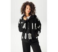 Fleecejacke ANISTON CASUAL, Damen, Gr. 42, schwarz-weiß (schwarz, weiß), Fleece, Obermaterial: 100% Polyester. Futter: 100% Polyester, gemustert, lässig geschnitten hüftlang, Jacken Fleecejacke, mit g