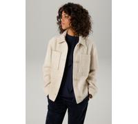 Fleecejacke ANISTON CASUAL, Damen, Gr. 44, beige (hellbeige), Fleece, Obermaterial: 90% Polyester, 10% Wolle, aufgeraut, unifarben, lässig geschnitten hüftlang, 1-Knopf-Manschette, Jacken Fleecejacke,