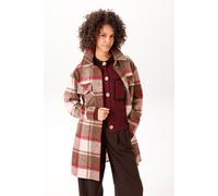Fleecejacke ANISTON CASUAL, Damen, Gr. 48/50, braun (braun, beige, rot), Fleece, Web, Obermaterial: 100% Polyester, gemustert, kariert, lässig geschnitten kniefrei, 1-Knopf-Manschette, Jacken Fleeceja