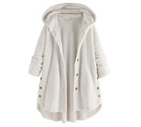 Fleecejacke Damen Beige - Sweatshirt Damen Oversized Mit Kapuze - Teddyfleece Mantel Lang Reißverschluss Übergangsjacke Große Größen Winterjacke Warm Übergröße Strickjacke Elegant/Trachtenjacke