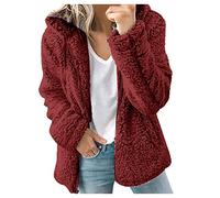 Fleecejacke Damen Bench,Damen Teddy Fleecejacke Rot Hoodie mit ReißVerschluss Sherpa Fleece Jacke Teddyfleece Pullover Flauschige Warm Winter Bekleidung Mode Winterjacke mit Kapuze Kuschel Teddyjacke