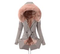 Fleecejacke Damen Einfarbig Langarm Winterjacke Mit Kapuze Warm Gefütterte Teddyjacke Wattierte Jacke Einreihiger Kapuzenjacke Winterparka Übergangsjacke Softshelljacke Wollmantel