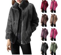 Fleecejacke Damen Elegant Stehkragen Winterjacke Dicke Warme Plüschjacke Reißverschluss Teddyjacke Winter Plüsch Mantel Teddyfleece Jacke Wintermantel Langarm Übergangsjacke Outwear Große Größen