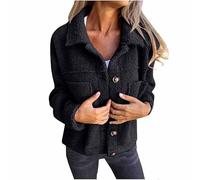 Fleecejacke Damen Fleecepullover Dicke Teddyjacke Revers Wintermantel Warm Plüschjacke Frauen Mit Knöpfen Übergangsjacke Elegant Kuscheljacke Mit Taschen Flauschig Damenmantel Freizeit Windbreaker