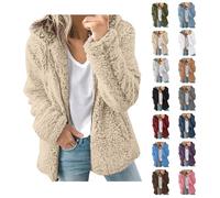 fleecejacke damen grau,Damen Teddy Fleecejacke Kaki Hoodie mit ReißVerschluss Sherpa Fleece Jacke Teddyfleece Pullover Flauschige Warm Winter Bekleidung Mode Winterjacke mit Kapuze Kuschel Teddyjacke