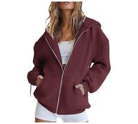 Fleecejacke Damen, Hoodie Damen Sweatjacke Baumwoll Kapuzenjacke Herbst Lang Sweatshirt Kapuzenpullover Mit Kapuze ReißVerschluss Mantel Oversize Pullover 2025, 3XL